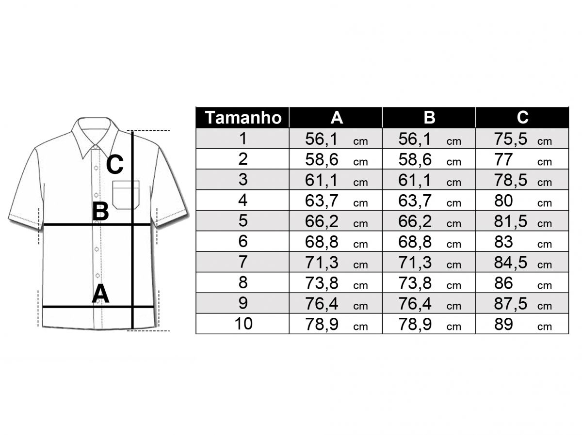 tamanhos de camisas sociais